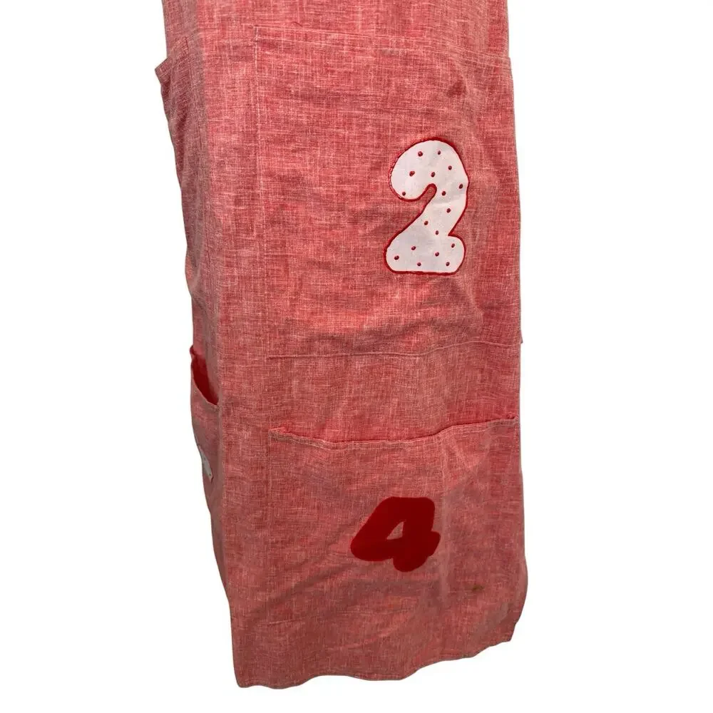 Vintage I Love Music Apron Red Full Length Applique Number Pockets Retro Kitchen